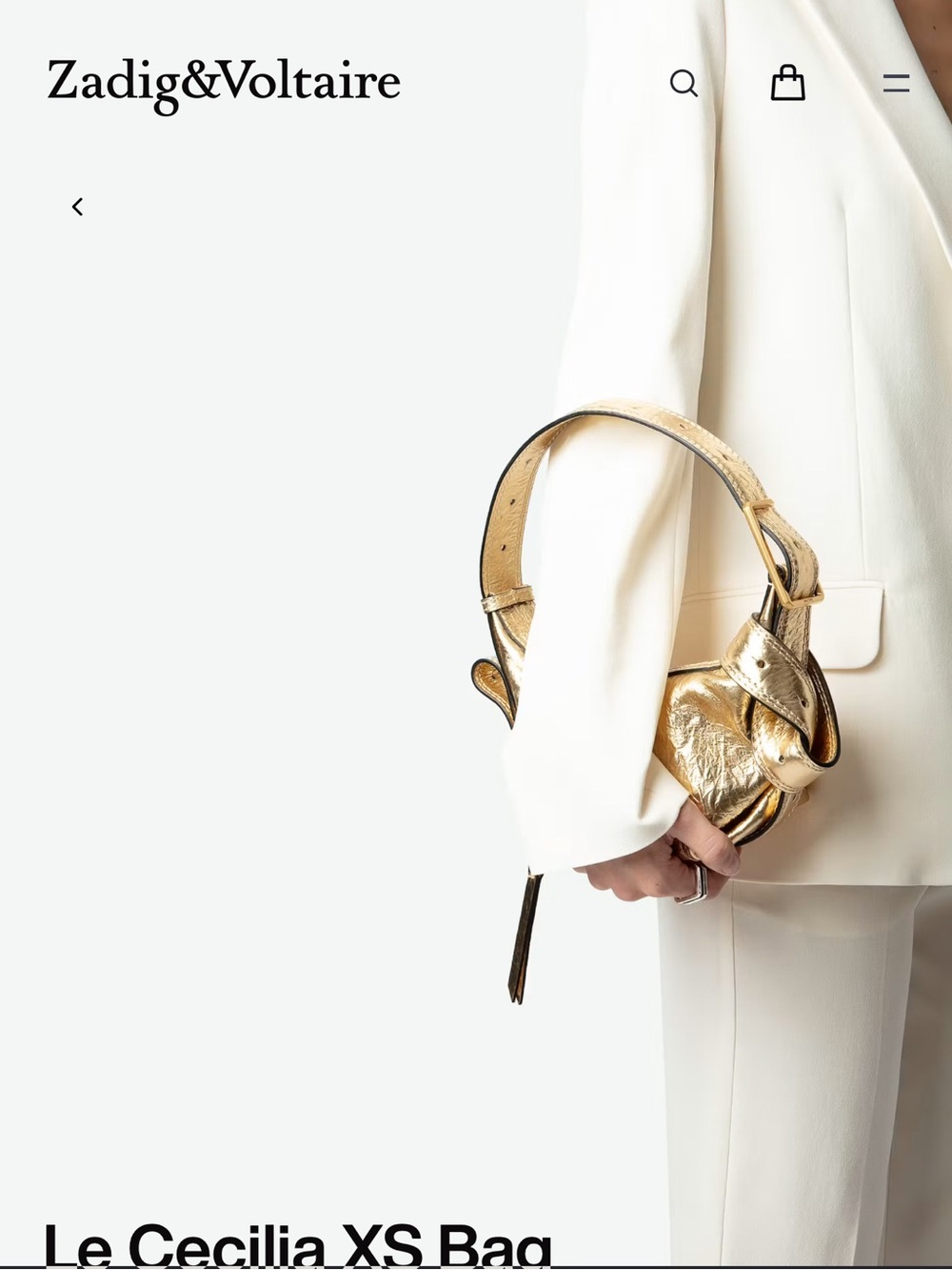 Zadig & Voltaire Gold Metallic Shoulder Bag with Chain Accent